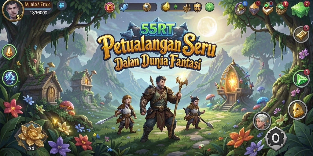 Tampilan gameplay seru di 55RT dengan petualangan menanamkan keajaiban.
