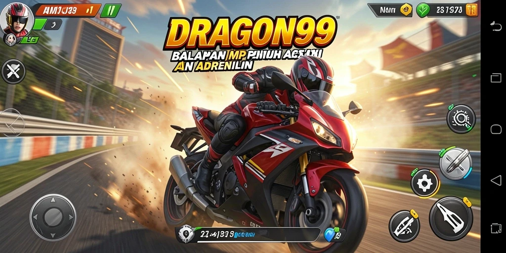 Screenshot gameplay DRAGON99 menampilkan aksi balapan motor yang mendebarkan.