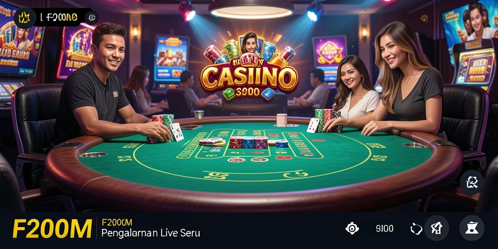 Tampilan gameplay Live Casino F200M dengan dealer langsung dan interaksi pengguna.
