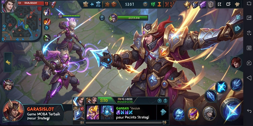 Tampilan screenshot utama GARASISLOT dengan intensitas pertempuran MOBA.