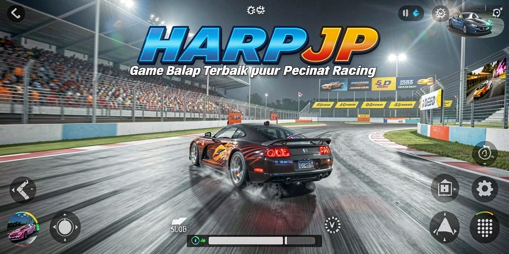 Gameplay mendebarkan dari HARAPJP saat balapan di trek penuh tantangan.