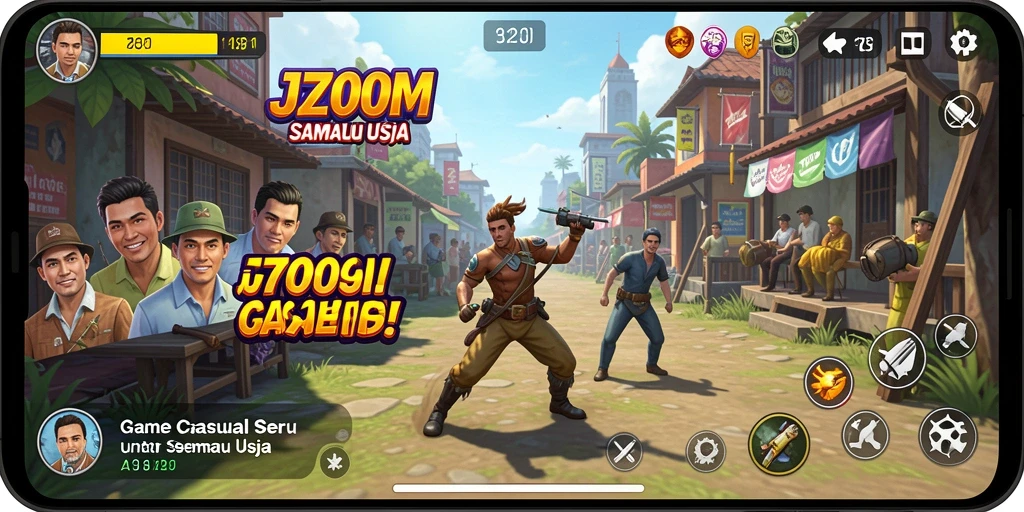 Tampilan gameplay J200M yang penuh warna dan menarik.