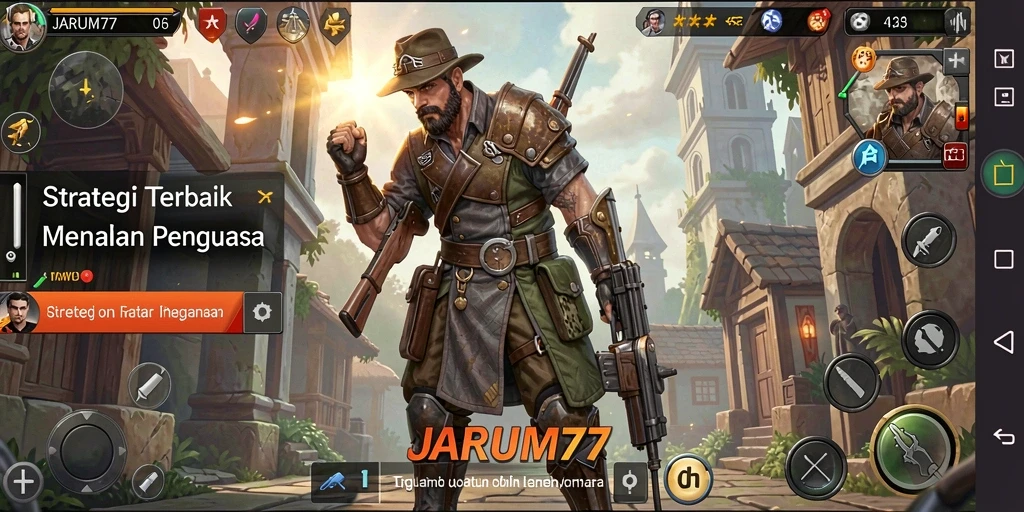 Screenshot menarik menampilkan aksi pertempuran strategis JARUM77.