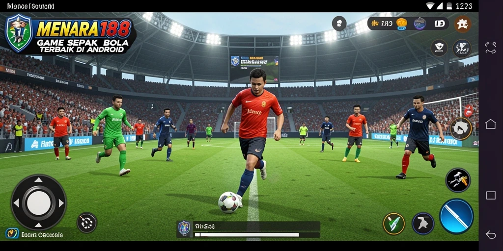 Screenshot MENARA188 menampilkan aksi seru di lapangan sepak bola.