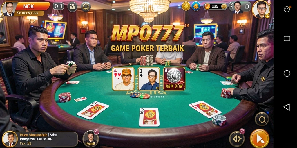Tampilan gameplay seru dalam aplikasi Poker MPO777 dengan pemain yang bersaing sengit.