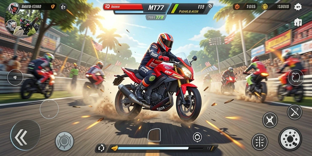 Tampilan gameplay balapan motor yang mendebarkan dan penuh aksi.