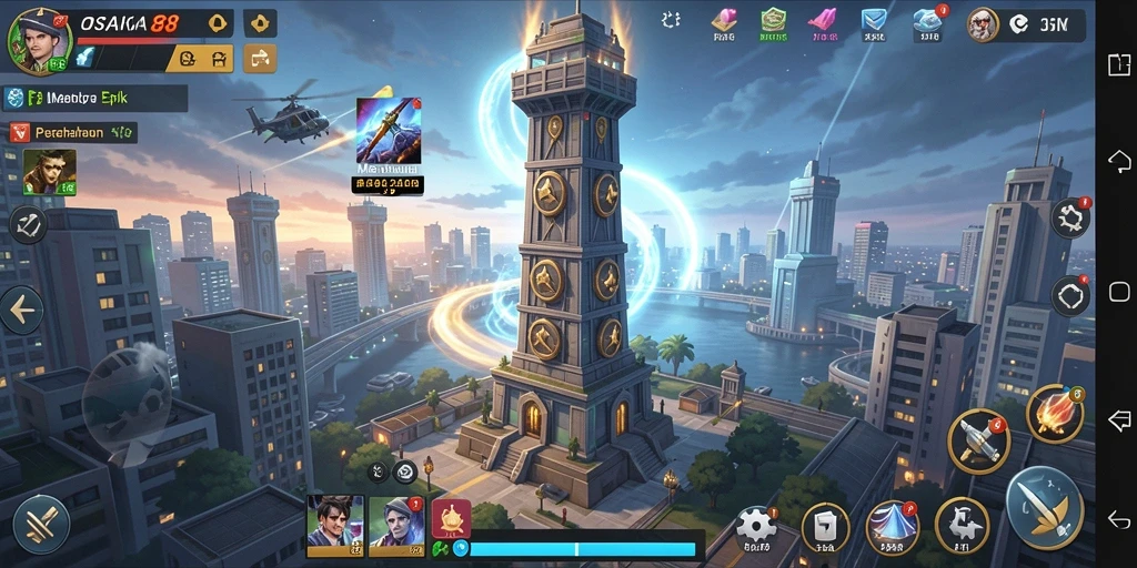 Tampilan gameplay <strong>OSAKA88</strong> dengan menara yang berfungsi menghalau musuh.