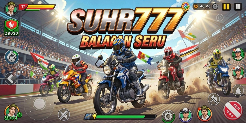 Tangkapan layar gameplay SUHU777 dengan mobil balap yang beraksi.